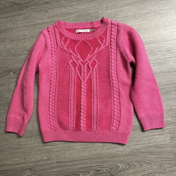 Deux Par Deux Pink Crew Neck Sweater Multiple Stitch Pattern on Front Sz.6Y - Picture 3 of 7